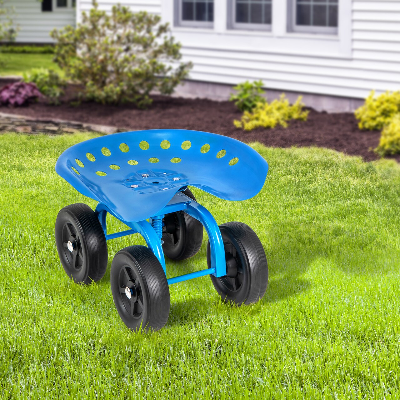 Height Adjustable Gardening Rolling Seat with Wear-Resistant Tires and Large Weight Capacity